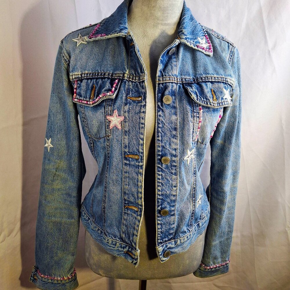 Hand-Stitched Embellished Denim Jacket Jean Jacket